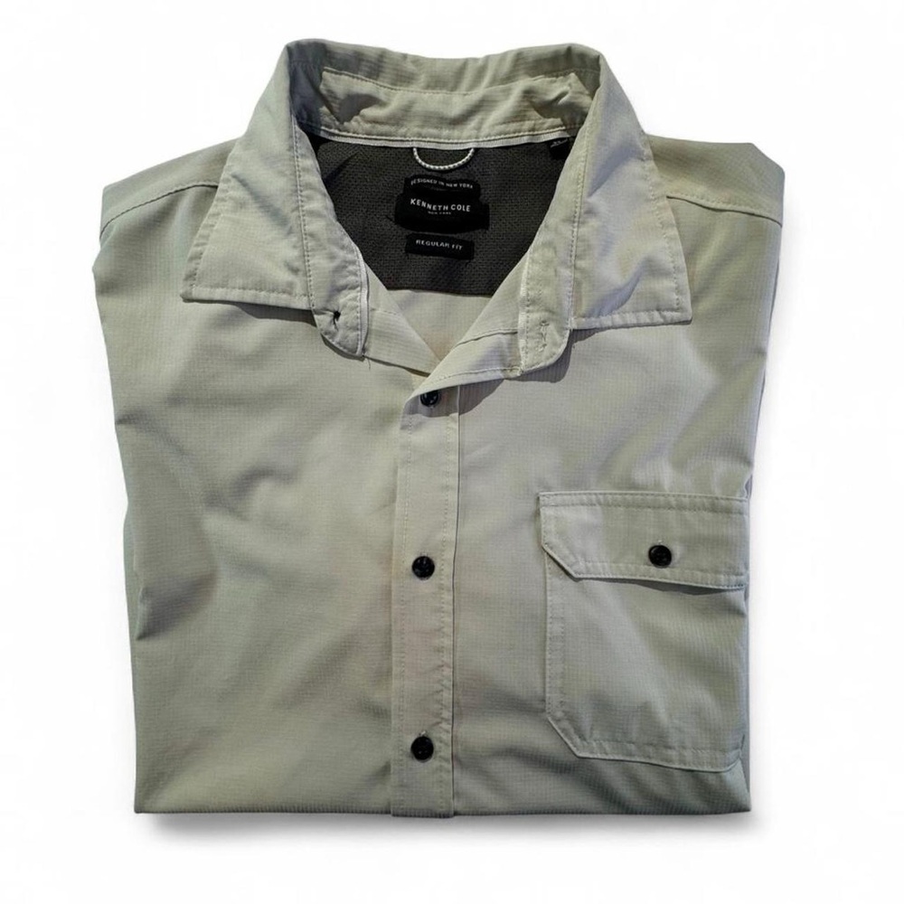 Kenneth Cole New York Men's Beige Tan Lightweight Button-Up Shirt Size 2X Casual